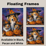 Rustic Rough Collie Dog Halloween Wall Art Canvas with Pumpkins Witch Hat and Fall Leaves Autumn Farmhouse Pet Decor for Home and Dog Lovers on Ready to Hang 1.5" Thick Canvas Wrap, Floating Framed Canvas, Flat Rolled Canvas