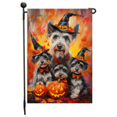 Schnauzer Dog Fall Leaves Flags Yard Banner for Outdoor Lawn Porch Garden Holiday Decor for Halloween Witch Hat Dog Garden Flag for Outside Home Party Gifts