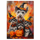 Halloween Schnauzer Dog Wall Art Rustic Fall Canvas with Pumpkins Witch Hats and Autumn Leaves Farmhouse Pet Decor for Home on Ready to Hang 1.5" Thick Canvas Wrap, Floating Framed Canvas, Flat Rolled Canvas