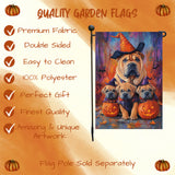 Shar Pei Dog Yard Flag Outdoor Decoration for Halloween Party Farmhouse Decor Fall Season Glowing Pumpkin Face Rustic Flag for Welcome Fall Garden Flag