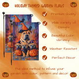 Shar Pei Dog Yard Flag Outdoor Decoration for Halloween Party Farmhouse Decor Fall Season Glowing Pumpkin Face Rustic Flag for Welcome Fall Garden Flag