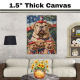Shar Pei Dog Family in Patriotic Outfits and Party Hats with American Flag Backdrop for Fourth of July Celebration on Ready to Hang 1.5" Thick Canvas Wrap, Floating Framed Canvas, Flat Rolled Canvas