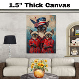Siamese Cat Family in Patriotic Red Outfits and American Flag Hat with Blue Eyes for Fourth of July Celebration on Ready to Hang 1.5" Thick Canvas Wrap, Floating Framed Canvas, Flat Rolled Canvas