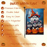 Siberian Husky Dog Spooky Halloween Garden Flag with Pumpkins Witch Hat Rustic Fall Pet Autumn Farmhouse Home Outdoor Decor Gift for Dog Lovers Thanksgiving Decorations