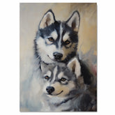 Siberian Husky Dog Couple Elegant Pet Portrait Artwork for Dog Lovers Rustic Cozy Home and Gift Decor on Ready to Hang 1.5" Thick Canvas Wrap, Floating Framed Canvas, Flat Rolled Canvas