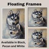 Siberian Husky Dog Couple Elegant Pet Portrait Artwork for Dog Lovers Rustic Cozy Home and Gift Decor on Ready to Hang 1.5" Thick Canvas Wrap, Floating Framed Canvas, Flat Rolled Canvas