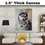 Siberian Husky Dog Couple Elegant Pet Portrait Artwork for Dog Lovers Rustic Cozy Home and Gift Decor on Ready to Hang 1.5" Thick Canvas Wrap, Floating Framed Canvas, Flat Rolled Canvas