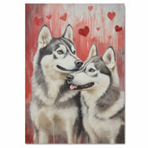 Siberian Husky Dog Couple with Hearts Romantic Pet Artwork for Dog Lovers and Cozy Rustic Home Decor on Ready to Hang 1.5" Thick Canvas Wrap, Floating Framed Canvas, Flat Rolled Canvas
