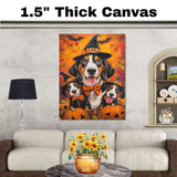 Treeing Walker Coonhound Dog Halloween Wall Art Rustic Fall Canvas with Pumpkins Witch Hat and Bats Autumn Farmhouse Pet Decor for Home on Ready to Hang 1.5" Thick Canvas Wrap, Floating Framed Canvas, Flat Rolled Canvas