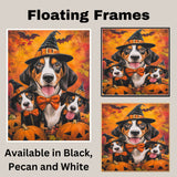 Treeing Walker Coonhound Dog Halloween Wall Art Rustic Fall Canvas with Pumpkins Witch Hat and Bats Autumn Farmhouse Pet Decor for Home on Ready to Hang 1.5" Thick Canvas Wrap, Floating Framed Canvas, Flat Rolled Canvas