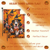 Treeing Walker Coonhound Witch Hat Halloween Garden Flag for Rustic Farmhouse Outdoor Decor with Pumpkins and Bats Fall Autumn Seasonal Garden Decoration Gifts