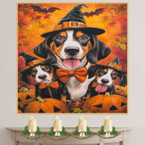 Treeing Walker Coonhound Dog Halloween Wall Art Rustic Fall Canvas with Pumpkins Witch Hat and Bats Autumn Farmhouse Pet Decor for Home on Ready to Hang 1.5" Thick Canvas Wrap, Floating Framed Canvas, Flat Rolled Canvas