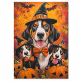 Treeing Walker Coonhound Dog Halloween Wall Art Rustic Fall Canvas with Pumpkins Witch Hat and Bats Autumn Farmhouse Pet Decor for Home on Ready to Hang 1.5" Thick Canvas Wrap, Floating Framed Canvas, Flat Rolled Canvas