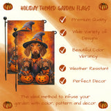 Vizsla Dog Witch Hat Flags Pumpkin Spooky Yard Flag for Halloween Outdoor Decoration Garden Sign for Seasonal Party Gifts for Women Lawn Party
