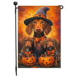 Vizsla Dog Witch Hat Flags Pumpkin Spooky Yard Flag for Halloween Outdoor Decoration Garden Sign for Seasonal Party Gifts for Women Lawn Party