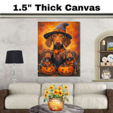 Rustic Halloween Vizsla Dog Wall Art Canvas with Pumpkins Witch Hats and Autumn Leaves Fall Farmhouse Pet Decor for Home on Ready to Hang 1.5" Thick Canvas Wrap, Floating Framed Canvas, Flat Rolled Canvas