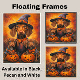 Rustic Halloween Vizsla Dog Wall Art Canvas with Pumpkins Witch Hats and Autumn Leaves Fall Farmhouse Pet Decor for Home on Ready to Hang 1.5" Thick Canvas Wrap, Floating Framed Canvas, Flat Rolled Canvas