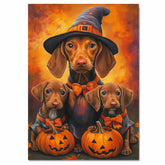 Rustic Halloween Vizsla Dog Wall Art Canvas with Pumpkins Witch Hats and Autumn Leaves Fall Farmhouse Pet Decor for Home on Ready to Hang 1.5" Thick Canvas Wrap, Floating Framed Canvas, Flat Rolled Canvas