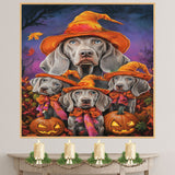 Halloween Weimaraner Dog Wall Art Rustic Fall Canvas with Pumpkins Witch Hats and Autumn Leaves Farmhouse Pet Decor for Home on Ready to Hang 1.5" Thick Canvas Wrap, Floating Framed Canvas, Flat Rolled Canvas
