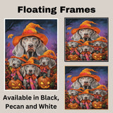 Halloween Weimaraner Dog Wall Art Rustic Fall Canvas with Pumpkins Witch Hats and Autumn Leaves Farmhouse Pet Decor for Home on Ready to Hang 1.5" Thick Canvas Wrap, Floating Framed Canvas, Flat Rolled Canvas