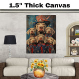 Weimaraner Dog Family in Patriotic Outfits with Stars and Stripes Hats and Bowties for Fourth of July Celebration on Ready to Hang 1.5" Thick Canvas Wrap, Floating Framed Canvas, Flat Rolled Canvas