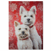 Elegant West Highland White Terrier Couple Painting Gift for Dog Lovers and Cozy Rustic Home Accent on Ready to Hang 1.5" Thick Canvas Wrap, Floating Framed Canvas, Flat Rolled Canvas