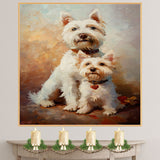 West Highland White Terrier Couple with Red Hearts Loving White Dogs Portrait Sweet Romantic Gift for Dog Lovers Home Decor on Ready to Hang 1.5" Thick Canvas Wrap, Floating Framed Canvas, Flat Rolled Canvas