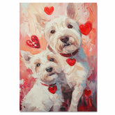 West Highland White Terrier Couple Sweet Loyal White Dogs Painting Gift for Dog Lovers Rustic Cozy Home Accent on Ready to Hang 1.5" Thick Canvas Wrap, Floating Framed Canvas, Flat Rolled Canvas
