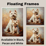 West Highland White Terrier Couple with Red Hearts Loving White Dogs Portrait Sweet Romantic Gift for Dog Lovers Home Decor on Ready to Hang 1.5" Thick Canvas Wrap, Floating Framed Canvas, Flat Rolled Canvas