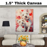 West Highland White Terrier Couple Sweet Loyal White Dogs Painting Gift for Dog Lovers Rustic Cozy Home Accent on Ready to Hang 1.5" Thick Canvas Wrap, Floating Framed Canvas, Flat Rolled Canvas