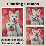 Elegant West Highland White Terrier Couple Painting Gift for Dog Lovers and Cozy Rustic Home Accent on Ready to Hang 1.5" Thick Canvas Wrap, Floating Framed Canvas, Flat Rolled Canvas