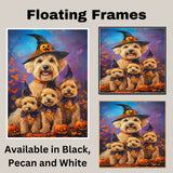 Wheaten Terrier Dog Halloween Wall Art Rustic Fall Canvas with Pumpkins Witch Hats and Autumn Leaves Farmhouse Pet Decor on Ready to Hang 1.5" Thick Canvas Wrap, Floating Framed Canvas, Flat Rolled Canvas