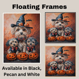 orkipoo Dog Halloween Wall Art Rustic Fall Canvas with Pumpkins Witch Hats and Bats Autumn Farmhouse Pet Decor for Living Room on Ready to Hang 1.5" Thick Canvas Wrap, Floating Framed Canvas, Flat Rolled Canvas