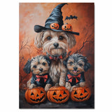 orkipoo Dog Halloween Wall Art Rustic Fall Canvas with Pumpkins Witch Hats and Bats Autumn Farmhouse Pet Decor for Living Room on Ready to Hang 1.5" Thick Canvas Wrap, Floating Framed Canvas, Flat Rolled Canvas