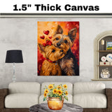 Charming Yorkshire Terrier Couple Painting for Dog Lovers and Warm Home Accents on Ready to Hang 1.5" Thick Canvas Wrap, Floating Framed Canvas, Flat Rolled Canvas