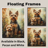 Yorkshire Terrier Couple Painting for Dog Lovers and Cozy Rustic Home Accents on Ready to Hang 1.5" Thick Canvas Wrap, Floating Framed Canvas, Flat Rolled Canvas
