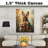 Yorkshire Terrier Couple Painting for Dog Lovers and Cozy Rustic Home Accents on Ready to Hang 1.5" Thick Canvas Wrap, Floating Framed Canvas, Flat Rolled Canvas