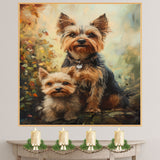 Yorkshire Terrier Couple Painting for Dog Lovers and Cozy Rustic Home Accents on Ready to Hang 1.5" Thick Canvas Wrap, Floating Framed Canvas, Flat Rolled Canvas