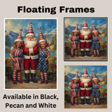Santa Claus with Patriotic Elves in Red White and Blue Outfits with Star Hats for Fourth of July Festive Artwork on Ready to Hang 1.5" Thick Canvas Wrap, Floating Framed Canvas, Flat Rolled Canvas