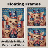 Chihuahua Family in Patriotic Outfits with Stars and Stripes for Fourth of July Americana Celebration Art on Ready to Hang 1.5" Thick Canvas Wrap, Floating Framed Canvas, Flat Rolled Canvas