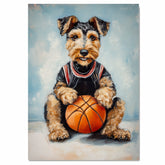 Airedale Terrier Basketball Wall Art – Sports Dog Canvas Print for Boys Room, Game Room Decor, Ready to Hang Framed or Rolled Canvas