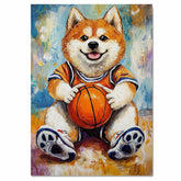 Akita Basketball Wall Art – Sports Dog Canvas Print for Boys Room & Game Room Decor, Ready to Hang Framed or Rolled Canvas