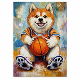 Akita Basketball Wall Art – Sports Dog Canvas Print for Boys Room & Game Room Decor, Ready to Hang Framed or Rolled Canvas