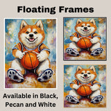 Akita Basketball Wall Art – Sports Dog Canvas Print for Boys Room & Game Room Decor, Ready to Hang Framed or Rolled Canvas