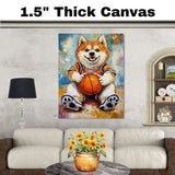 Akita Basketball Wall Art – Sports Dog Canvas Print for Boys Room & Game Room Decor, Ready to Hang Framed or Rolled Canvas