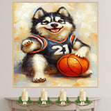 Alaskan Malamute Basketball Wall Art Sports Dog Artwork for Boys Room & Game Room Decor – Ready to Hang 1.5" Canvas Wrap, Floating Frame or Rolled Canvas