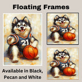 Alaskan Malamute Basketball Wall Art Sports Dog Artwork for Boys Room & Game Room Decor – Ready to Hang 1.5" Canvas Wrap, Floating Frame or Rolled Canvas