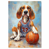 American Foxhound Basketball Wall Art Sports Dog Print for Boys Room & Game Room Decor – Ready to Hang Canvas Wrap, Floating Frame or Rolled Canvas