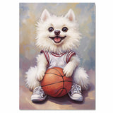 American Eskimo Dog Basketball Wall Art Sports Dog Artwork for Boys Room & Game Room Decor – Ready to Hang Canvas Wrap, Floating Frame or Rolled Canvas
