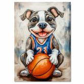 American Staffordshire Terrier Basketball Wall Art Sports Dog Print for Boys Room & Game Room Decor – Ready to Hang Canvas Wrap, Floating Frame or Rolled Canvas